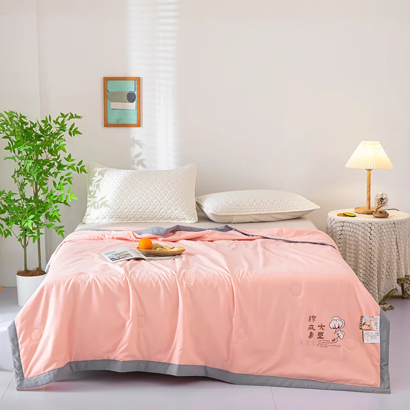 Simple Soybean Summer Cool Thin Quilt Skin-Friendly Solid Air Conditioning Blanket Soft Naked Sleep Home Textile for Hot Flashes