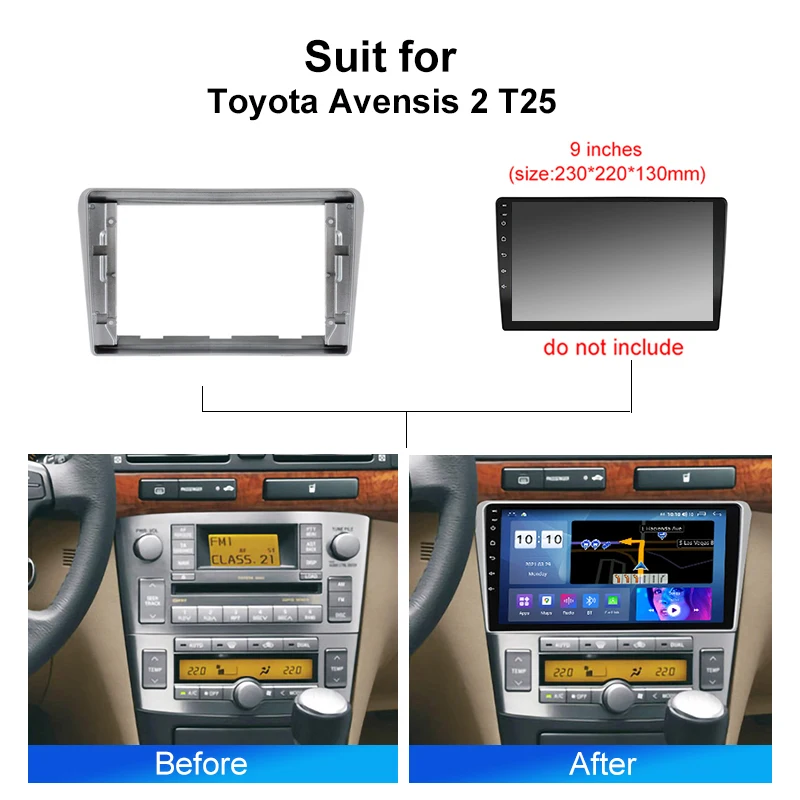 2 Din 9 Inch Car Radio Plastic Fascias Panel For Toyota Avensis 2 T25 Dashboard Frame Installation GPS Android Multimedia Playe