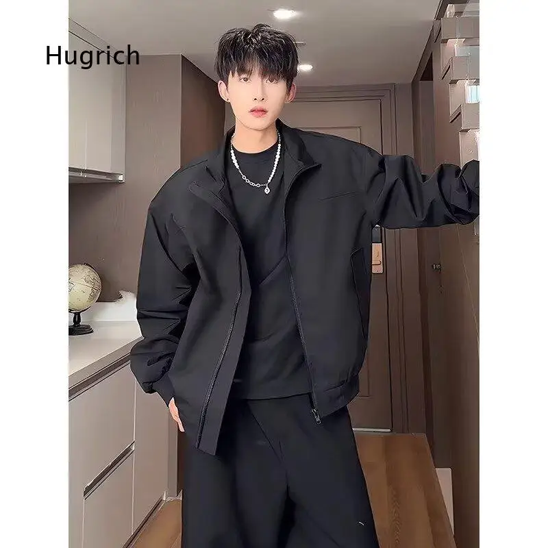 Mens Stand Collar Jacket For Spring Versatile Casual Outerwear American Vintage Loose Workwear Style Coat Suitable For Daily Ou