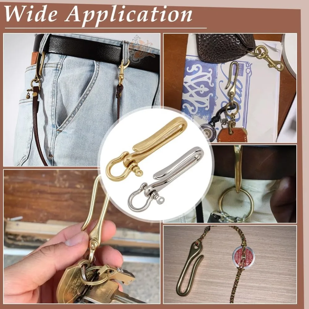 2 Sets U Shape Key Chain Fish Hook Keychain Brass Key Ring Belt Keyring Pocket Clip with Key Shackle Metal Gold Belt Clip