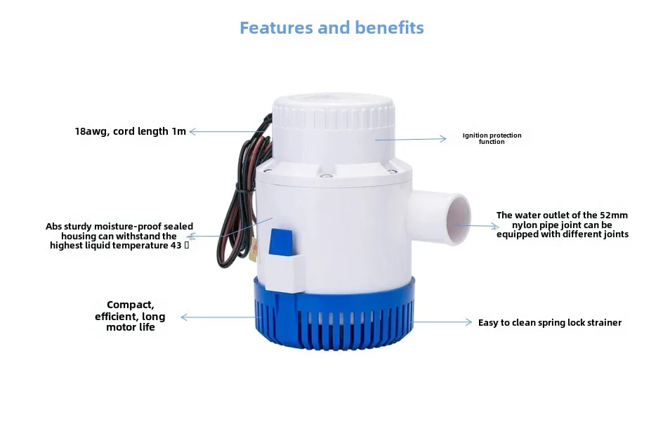 12V 4000GPH high flow rate marine submersible bilge pump yacht pump