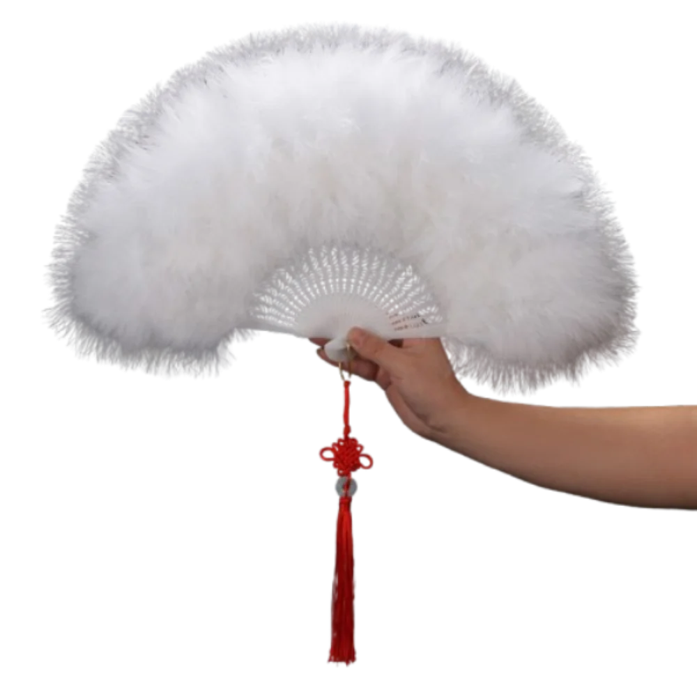 Chinese Handheld Feather Fan Colorful Traditional Show Dance Fan with Tassels Elegant Wedding Folding Fan