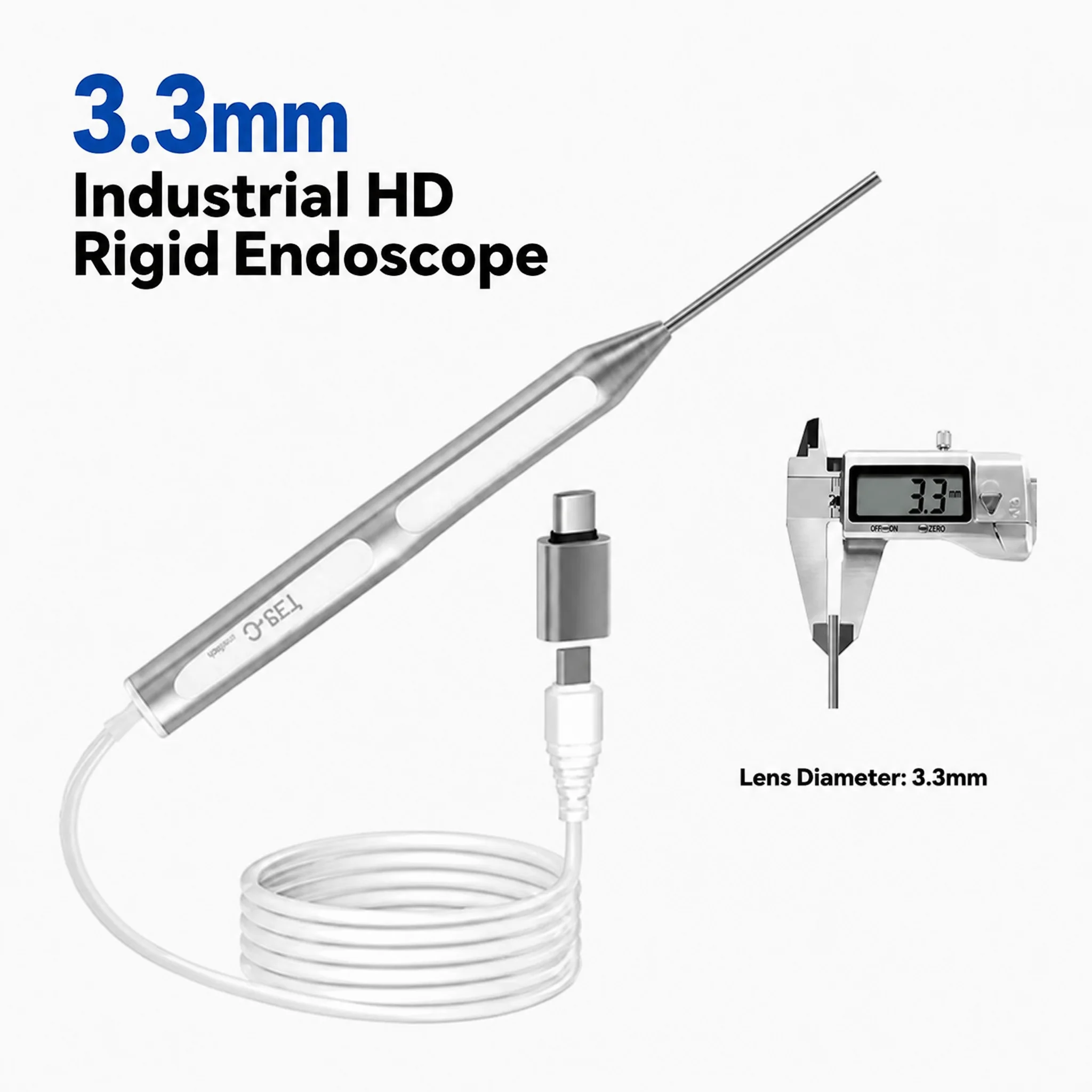 3.3mm Rigid Endoscope HD Industrial Borescope Camera for Precision Needle Hole, Casting Burr Detection, Engine Inspection