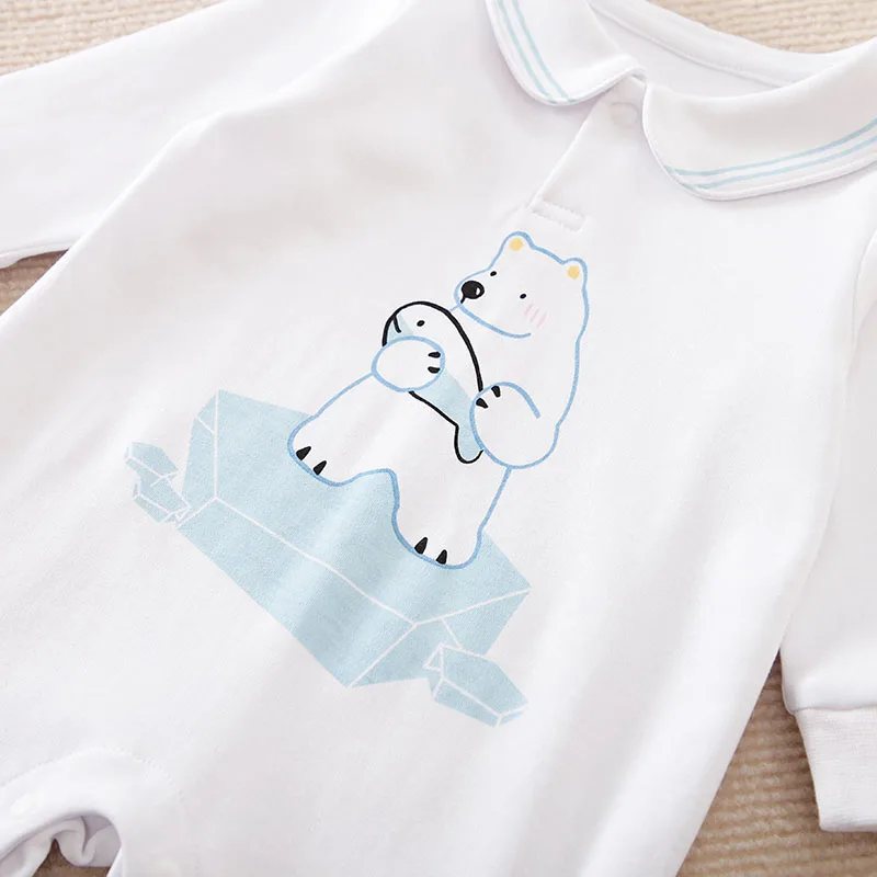 Spring And Autumn Boys And Girls Cute Cartoon Polar Bear Printed Cotton Comfortable Long Sleeve Baby Bodysuit