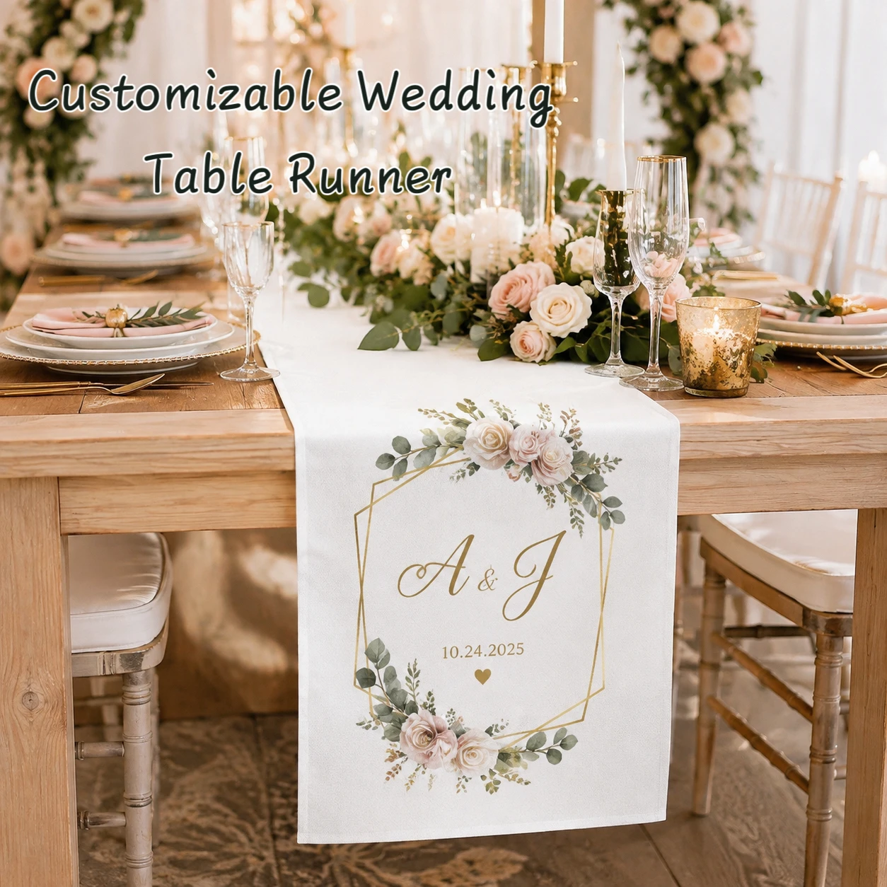 Personalized Wedding Table Runner Custom Name Date Table Decor for Wedding Reception Party Decoration