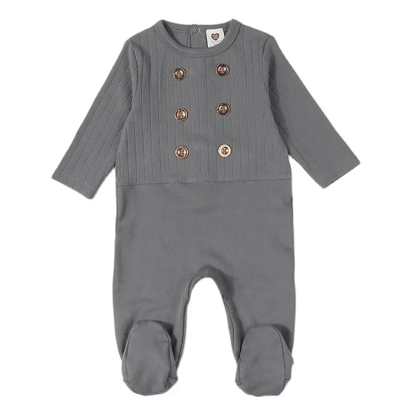 Baby rompers cotton ribbed kids clothes long sleeves baby overalls gold buttons children baby boys clothes girls clothes footies