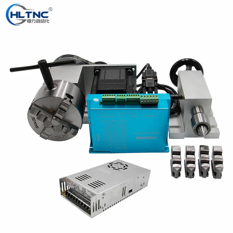 Almacén en el extranjero Ru ES Nema 34 Motor paso a paso de circuito cerrado (4:1) K12-100mm Portabrocas de 4 mordazas un eje giratorio Aixs + contrapunto para enrutador