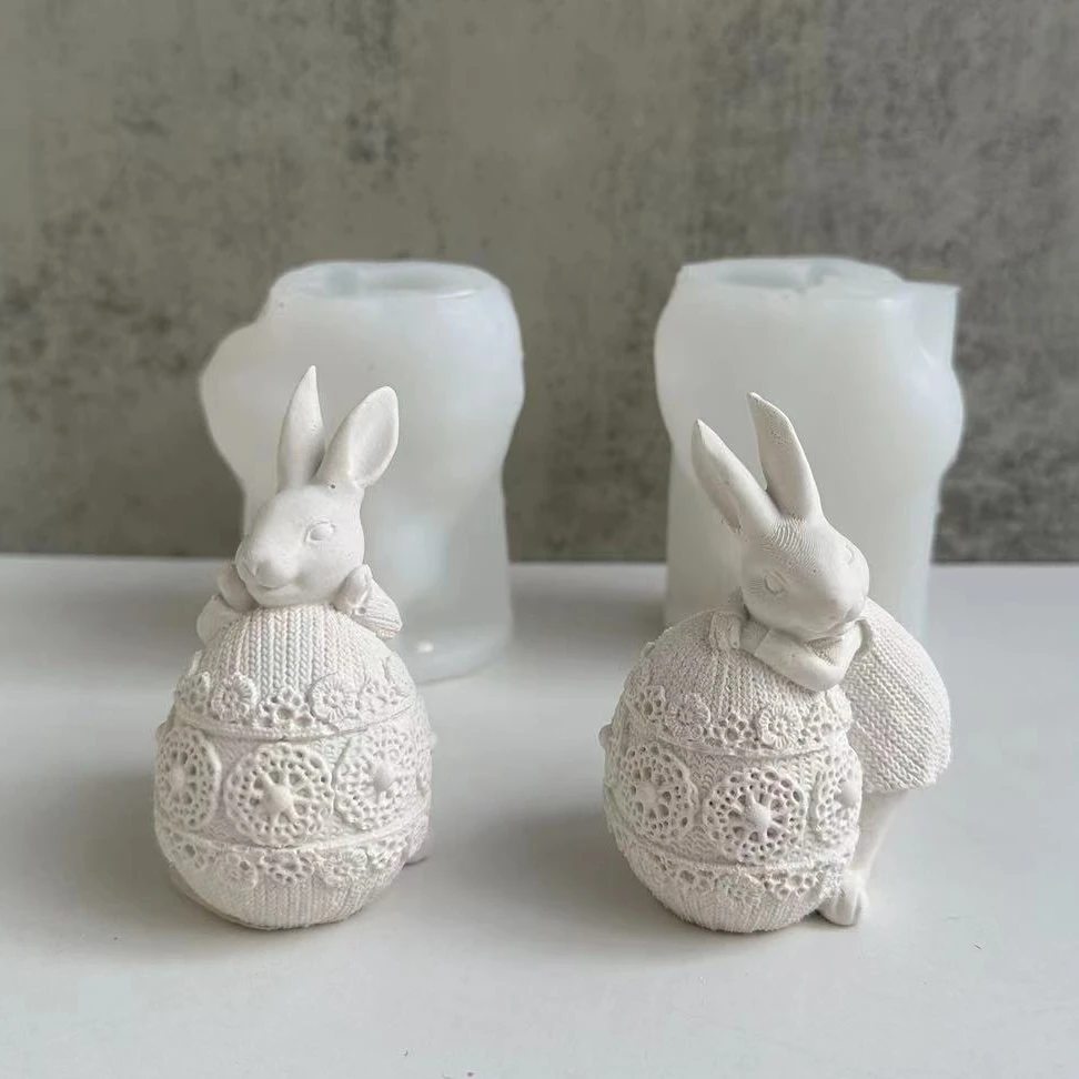 3D Easter Rabbit Egg Silicone Mold DIY Scented Candle Gypsum Mold Bunny Plaster Epoxy Resin Mould Candle Making Supplies