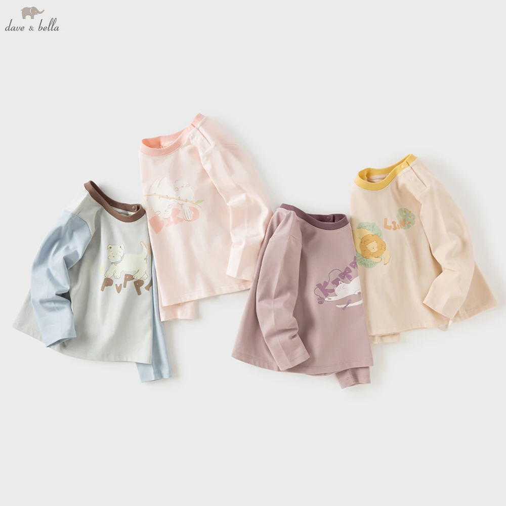 Dave Bella Girls Boys Autumn Long Sleeve T-shirt Spring Printed Cotton Pullover Children Casual Basic Tops Clothes DB3262599