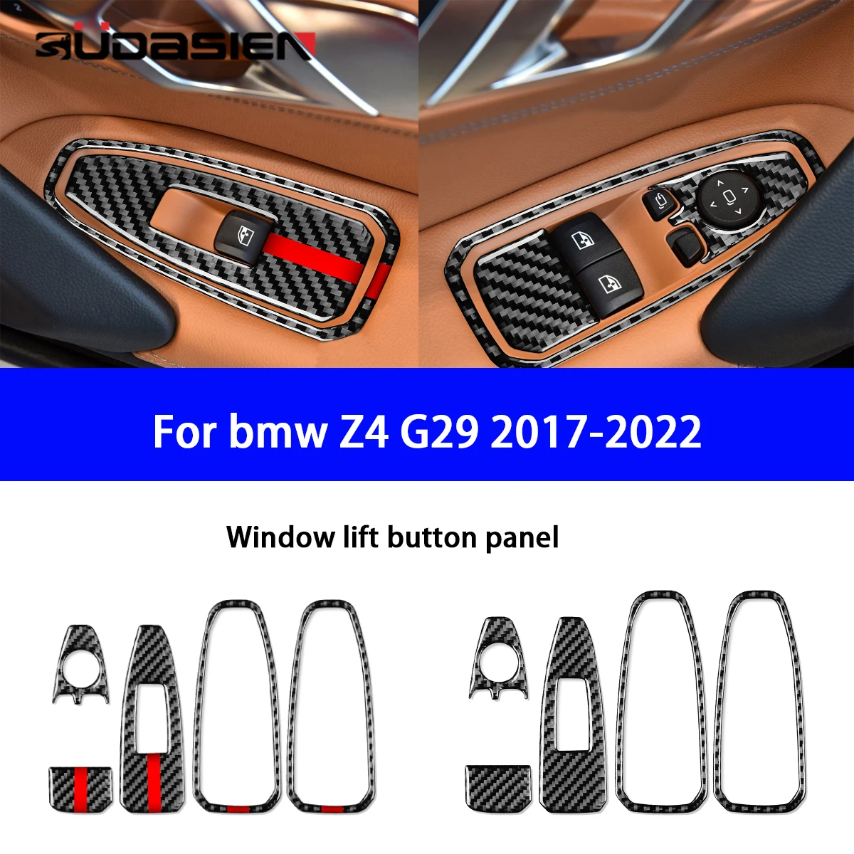 

Suitable for BMW Z4 G28 2019-2022 Car Window Lift Control Panel Decoration Sticker Carbon Fiber Accessories 5PCS.