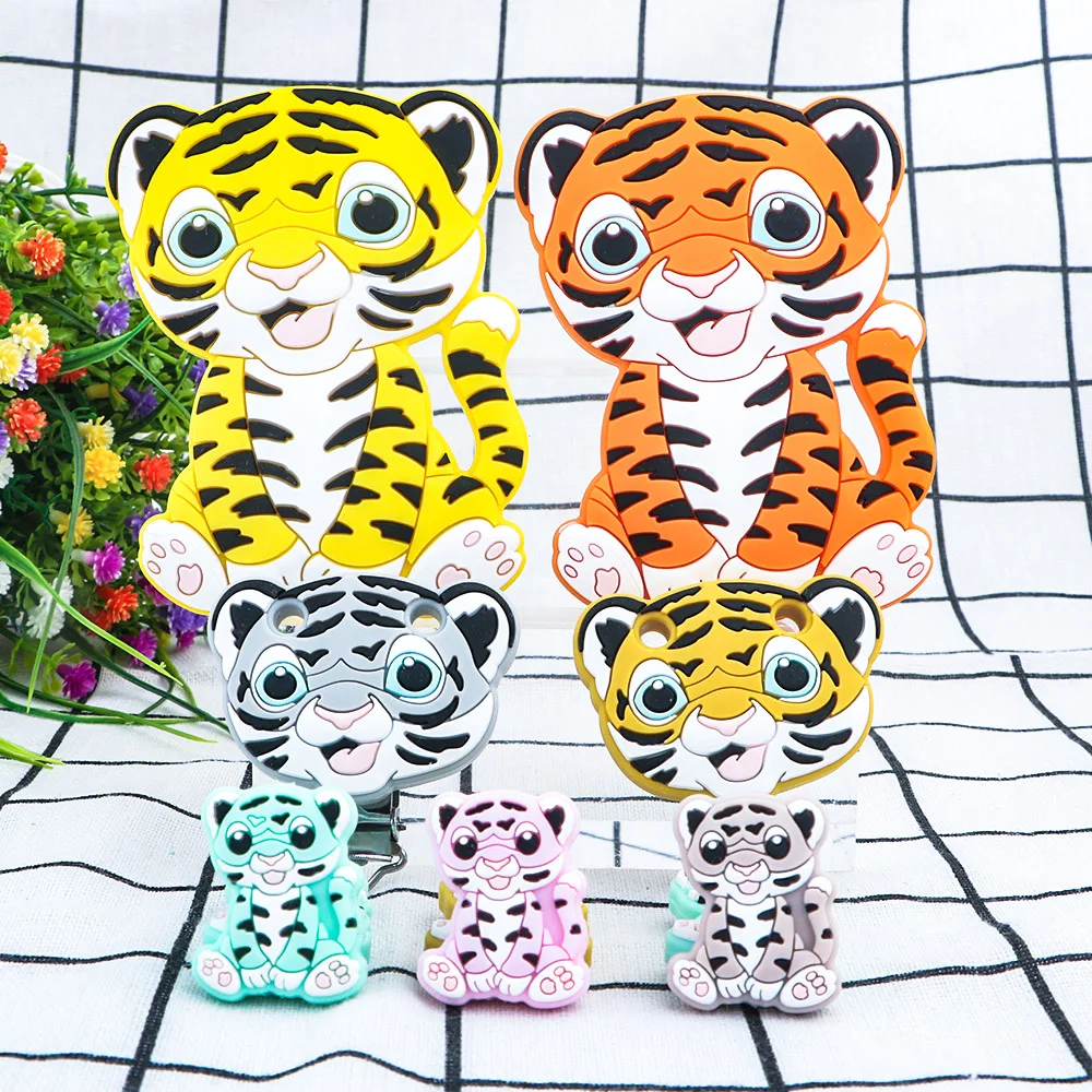 1-10pcs New Tiger Silicone Beads Teether Pacifier Clips Food Grade Bead For Jewelry Making Bulk DIY Pacifier Chain Accessories