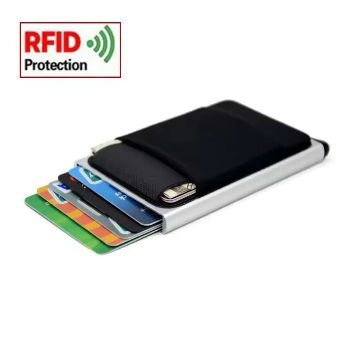 

RFID Slim Aluminum Wallet With Elasticity Back Pouch ID Credit Card Holder Mini RFID Wallet Automatic Pop up Bank Card Case