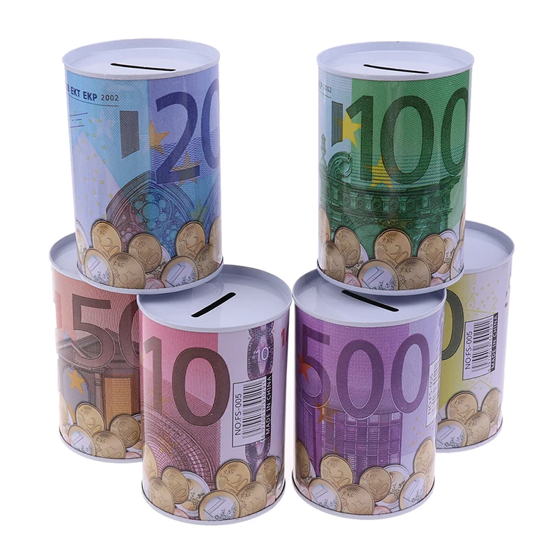 Euro Dollar Money Box Safe Cylinder Piggy Bank Banks For Coins Deposit Boxes