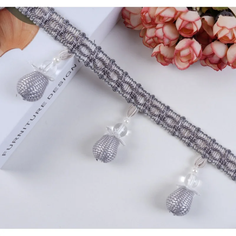 QGVLish 6M/Lot Crystal Beads Curtain Tassel Fringe Lace Trim DIY Sofa Stage Valance Edge Ribbon Belt for Home Decor