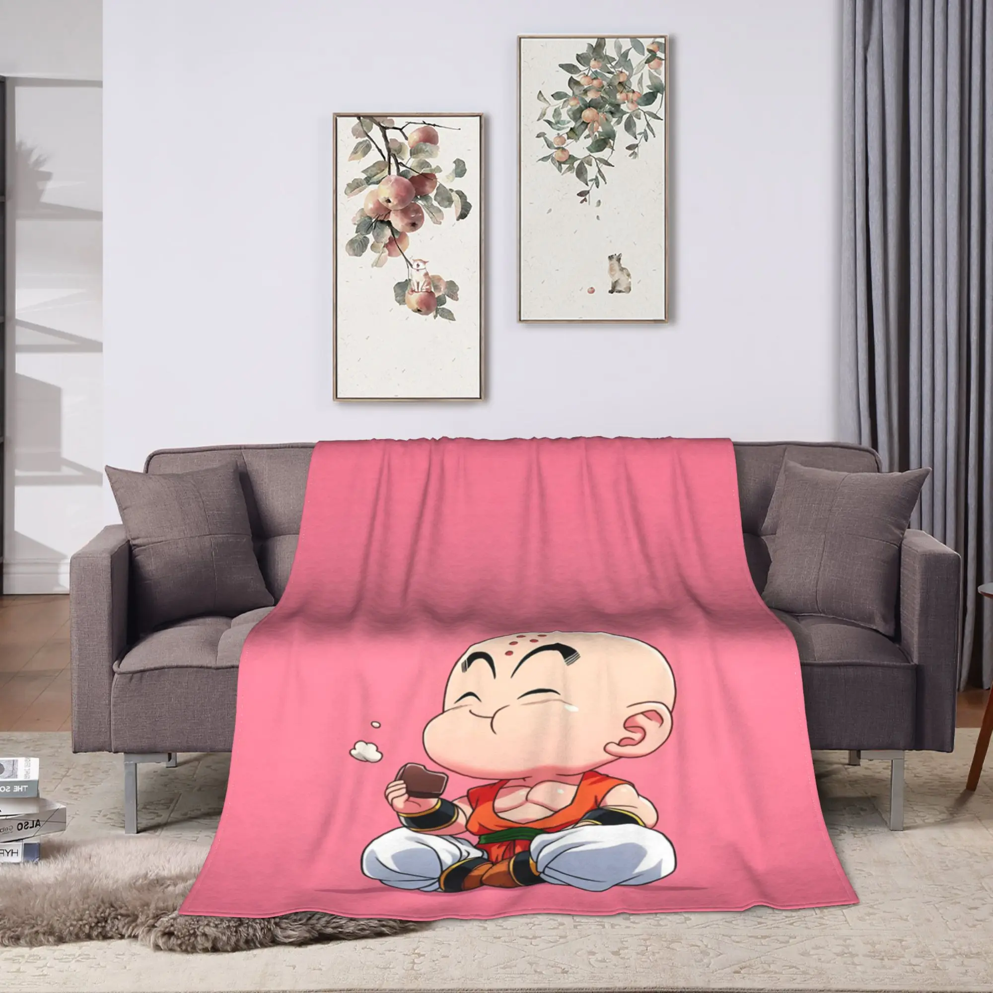 Chibi Krillin Dragon Ball Flannel Blanket  Soft Durable Throw Blanket for Home Decor Airplane Bedspread Sofa Bed Cover