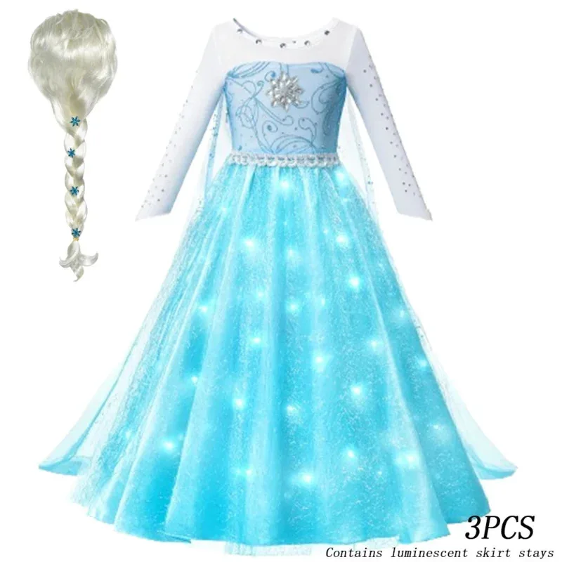 Frozen Elsa princess dress LED light up dress for kids glowing cosplay snow queen Elsa costumes Carnival party girl dresses