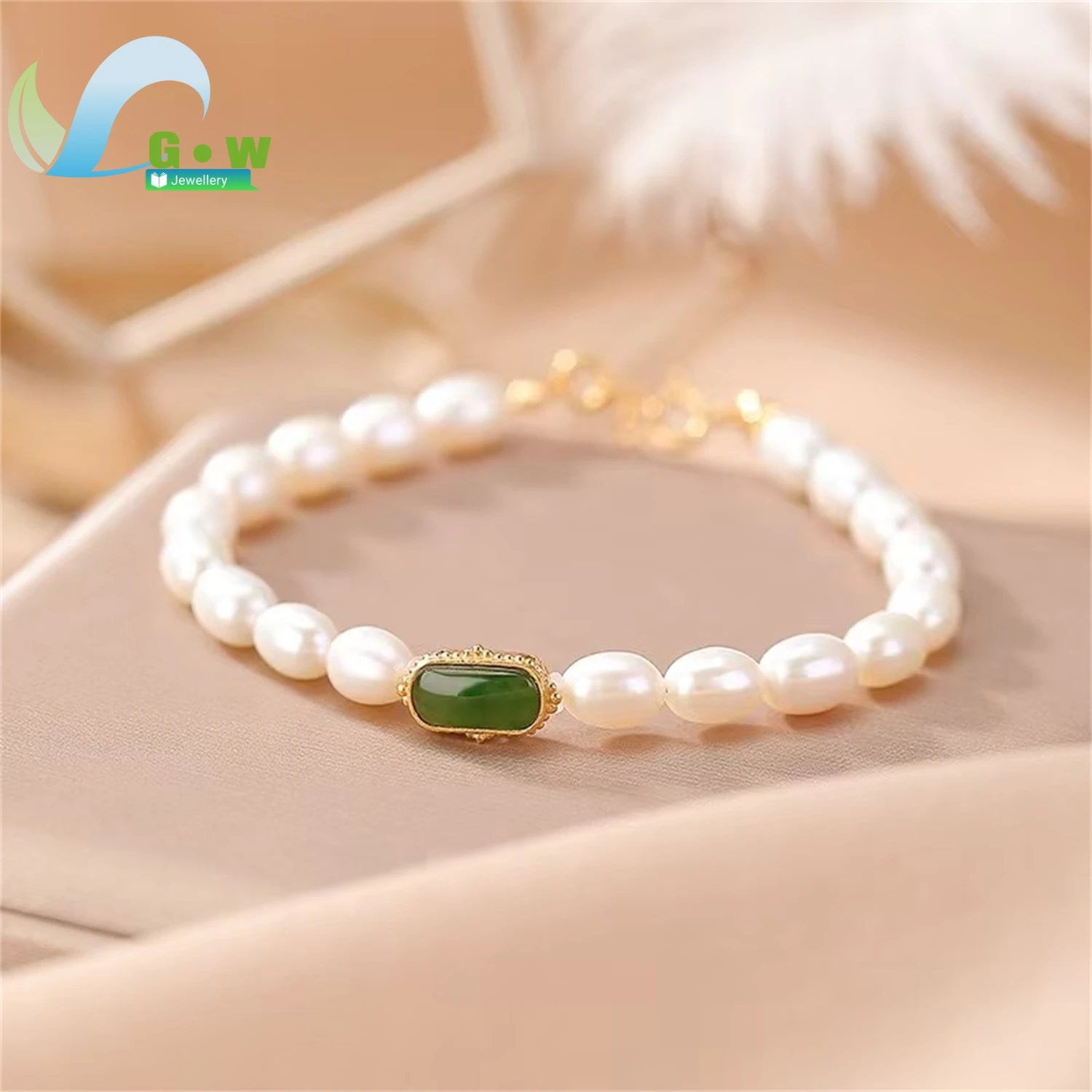 Natural Hetian Green Jade Freshwater Pearl Bracelet Women Gemstone Beaded Wristband Handmade Jewelry Daily Wear Charm Gift For