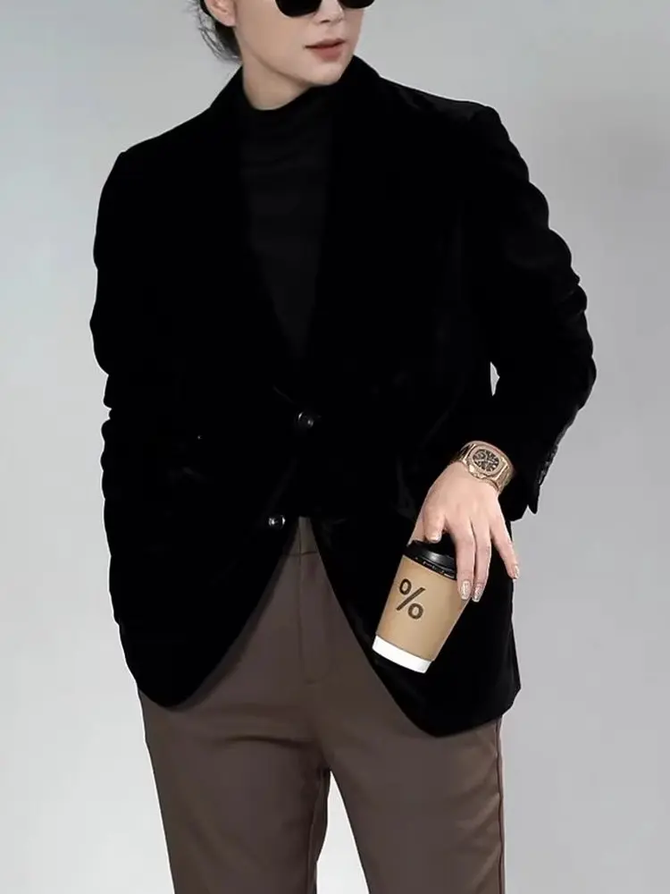

Мужской приталенный вельветовый пиджак для делового повседневного стиля, осень 2025: легкий, элегантный, с простым дизайном, класса люкс, в стиле смокинга