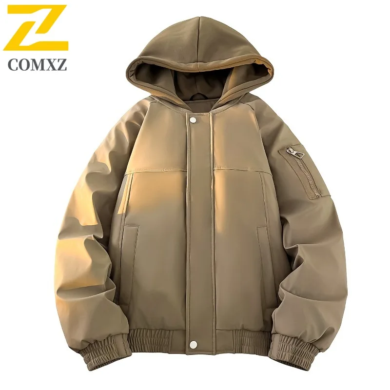COMXZ الباردة والدليل على الشتاء الحشو العمل براقة Techwear الحد الأدنى سترة منفوخة الشارع الشهير فضفاض أسفل سترة ملابس للرجال