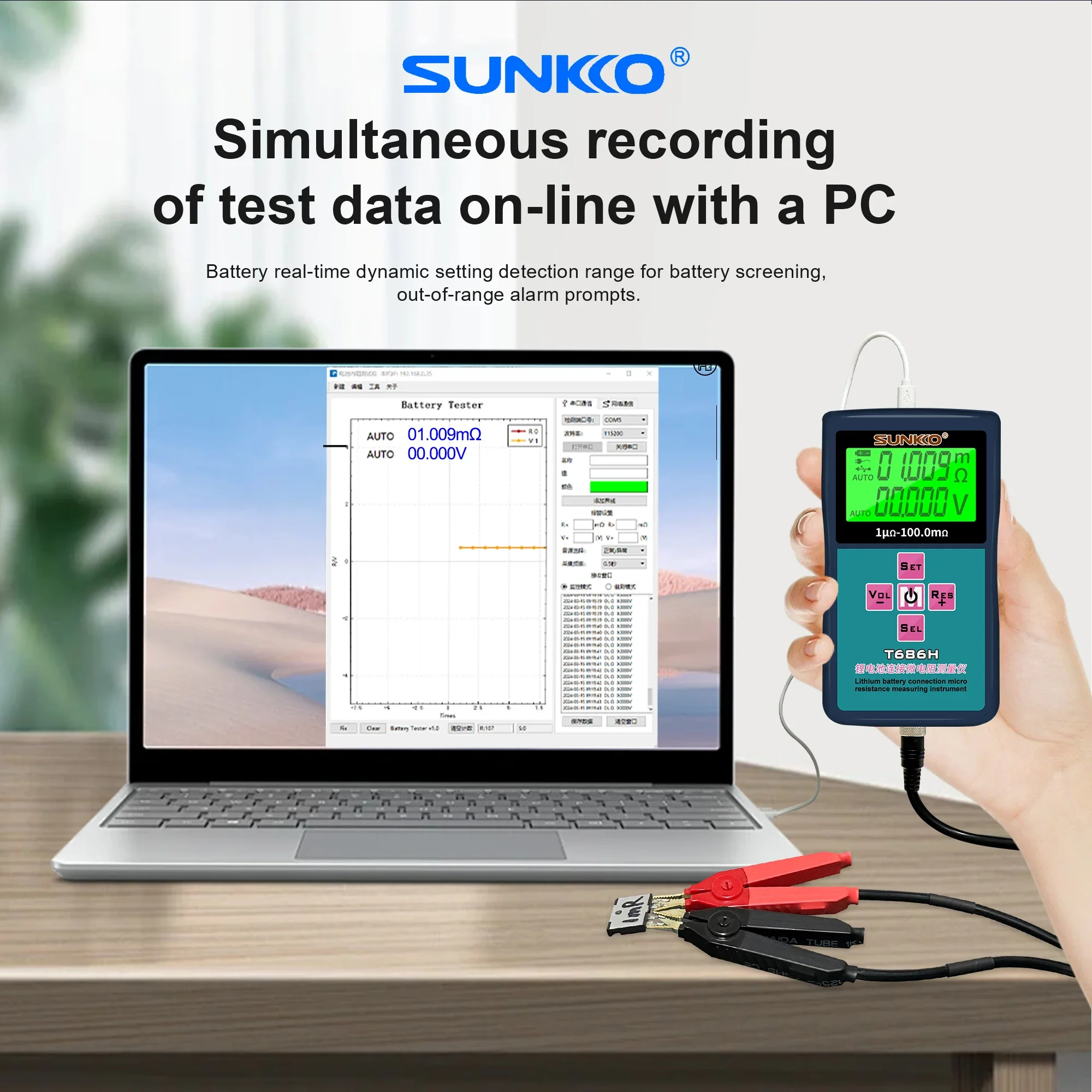 Tester ESR digitale SUNKKO T686H Misuratore di tensione con portata 1μΩ-100mΩ 0,1 mV per litio/super condensatore/UPS