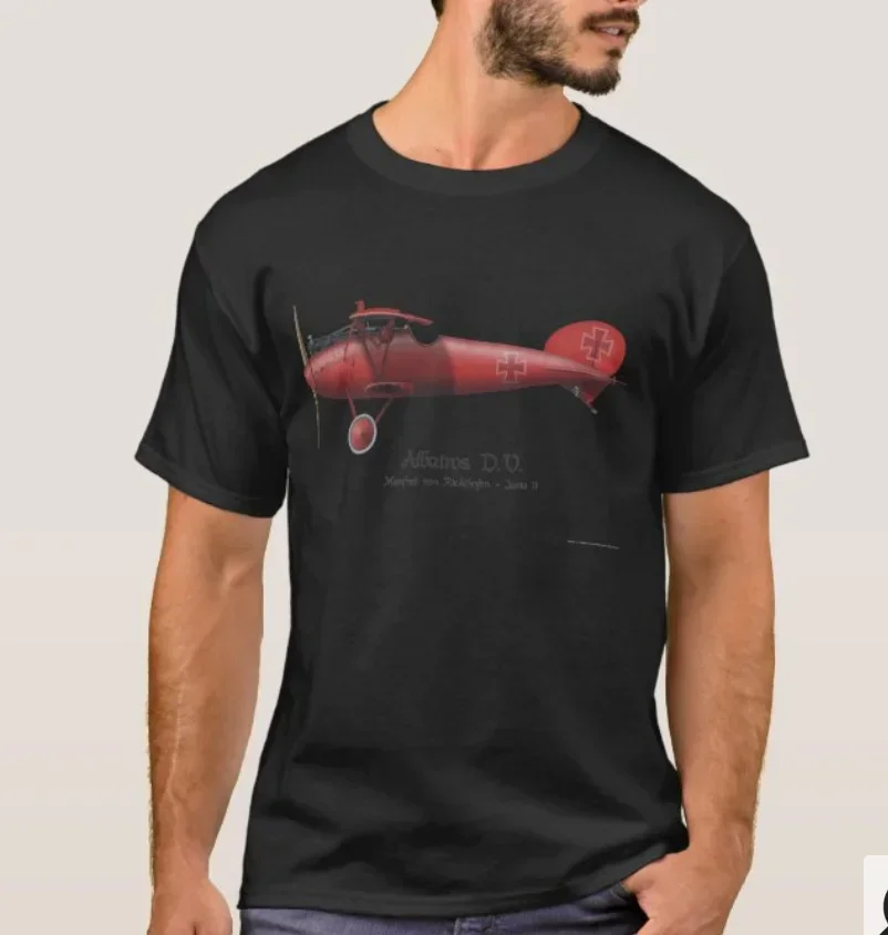 

Manfred von Richthofen Red Baron Red Albatros D.V. Airplane T-Shirt 100% Cotton O-Neck Summer Short Sleeve Casual Mens T-shirt