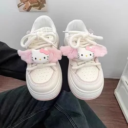 Sanrio Original Cute Hello Kitty Y2k Big Head Off White Shoes Female 2024 Spring New Skateboard Shoes Casual Platform Sneakers