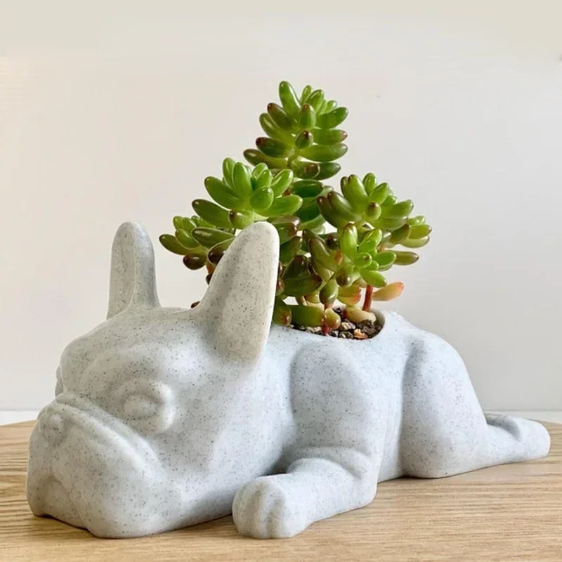 The Puppy Statue Planter Resin Ornament Succulents Flower Pot Home Office Desktop Garden Decoration 10x5x3.5cm