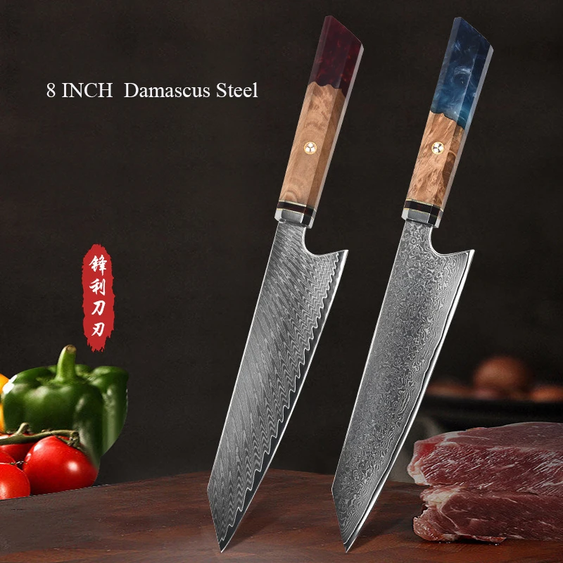 8 Inch Chef Knife 67 Layers VG10 Damascus Steel Kiritsuke Nakiri Knives Kitchen Resin Handle Japanese Knife