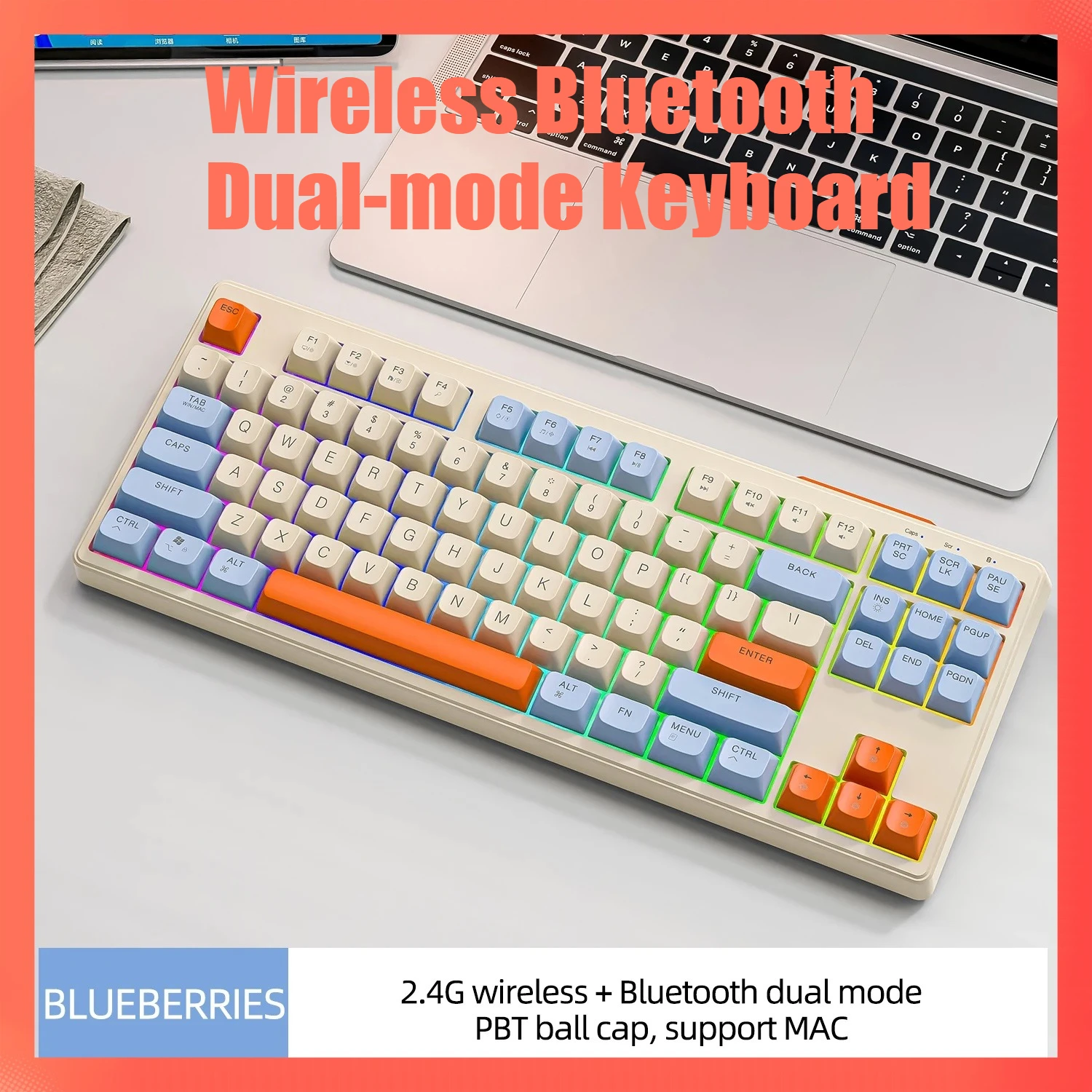 

Freewolf M87 Waireless Bluetooth Mechanical Feel Keyboard Dual-mode Silent for Gaming E-sports Office Use PBT Cap 87 Keys