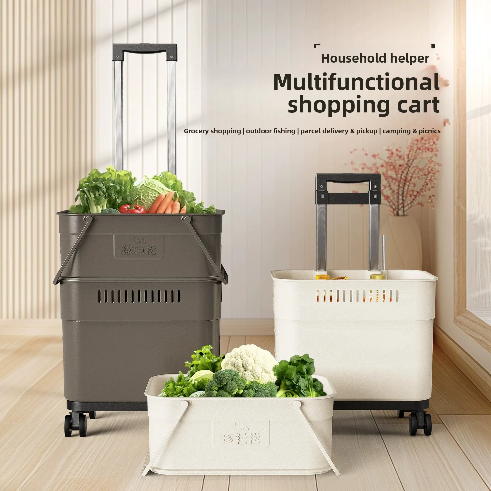 

Portable Lightweight Folding Hand Pull Grocery Cart Utility Shopping Trolley Home Outdoor Camping Express Pickup Mini Moving