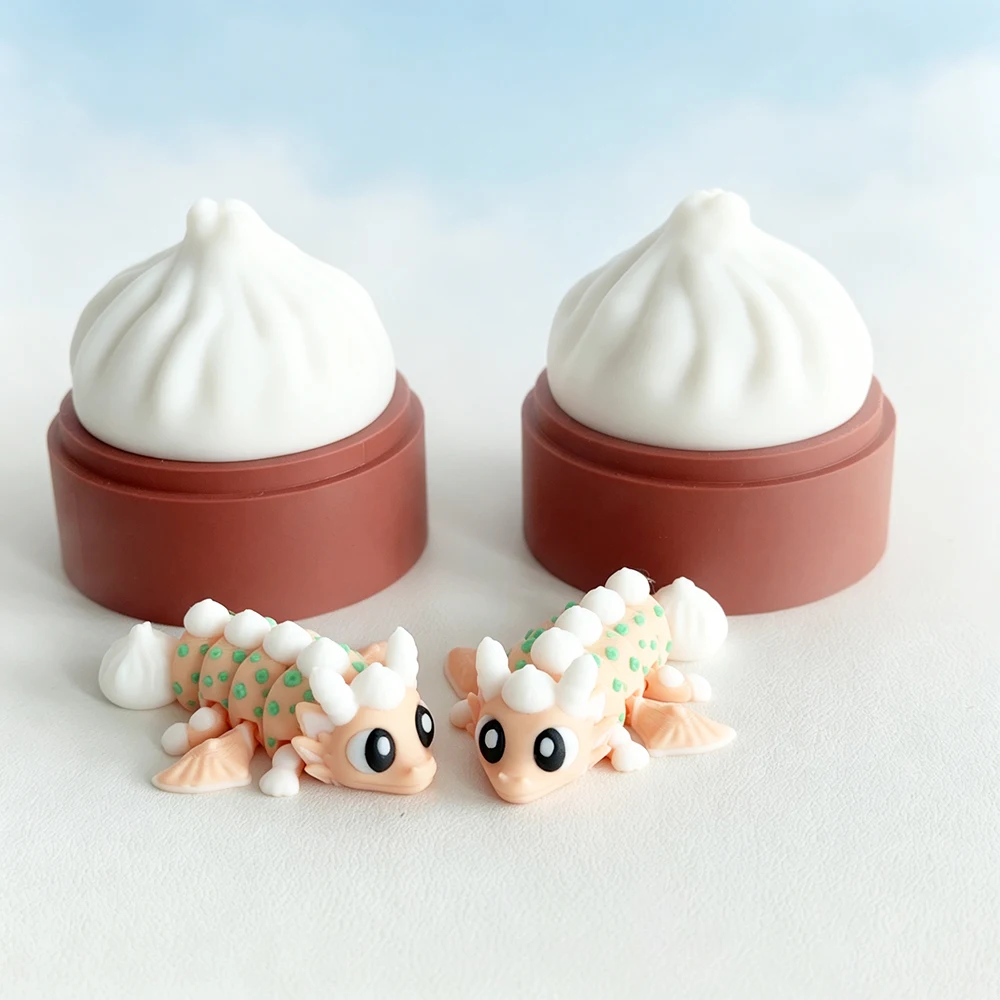 3d Printed Baozi Dragon + Baozi Steamer Basket Model Set Plastic Decorations Table Sculpture Ornaments