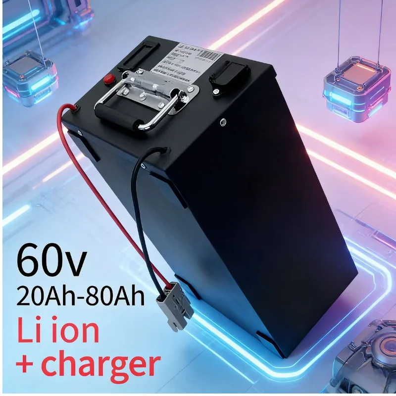 

Литий-ионный аккумулятор 60В 20Ач 30Ач 40Ач 50Ач 60Ач 80Ач с зарядным устройством, высокопроизводительный источник питания для устройств 1кВт-5кВт, электрический