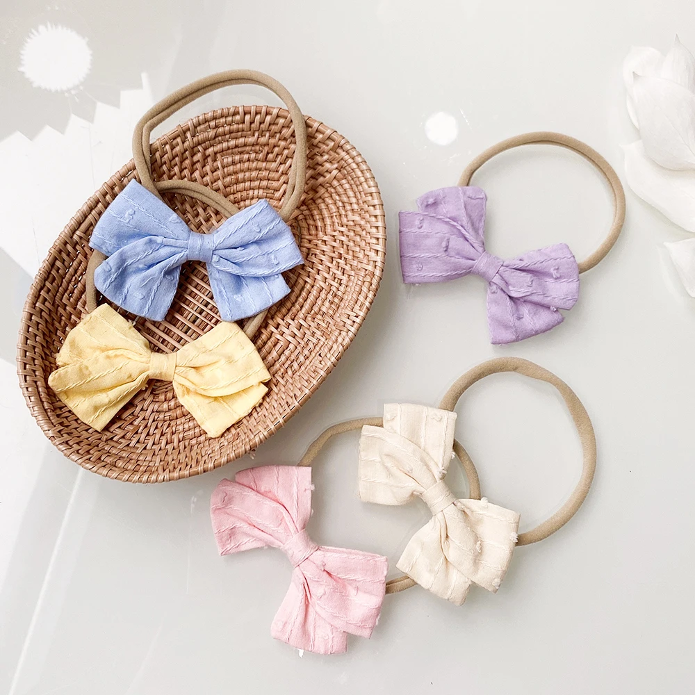 Diadema de lino y algodón para bebé niña – Lazos elásticos suaves - imagen 3