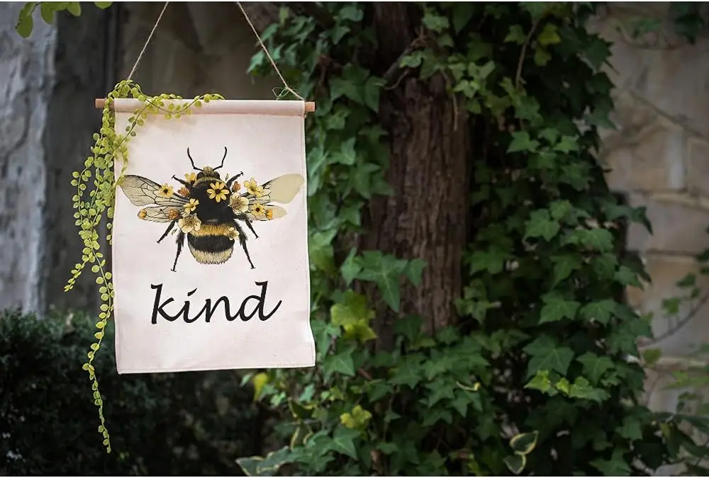 Moslion Bee Kind Garden Flag Vertical Double Sided Animal Insect Bug Bee with Wings Yellow Flower House Flags Home Burlap Ba SSL
