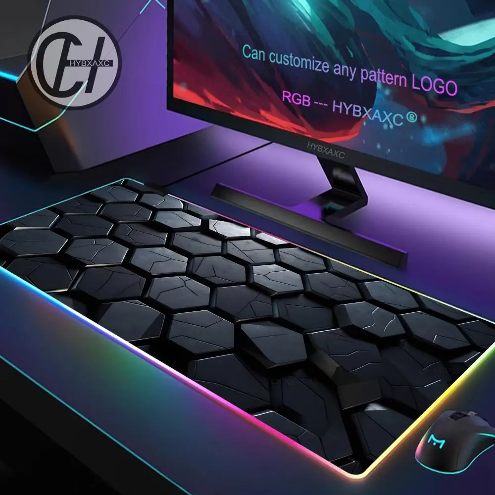 Polygons Mouse Pad RGB Gaming Mouse Pad Meja Tikar HD Gamer Lampu LED Besar XXL MousePads PC Komputer Karpet