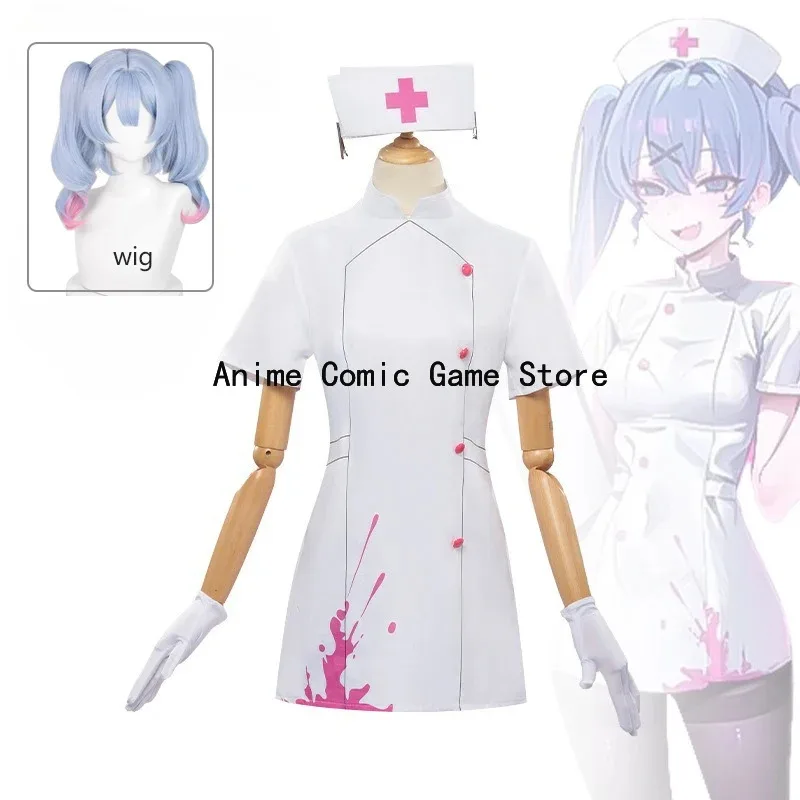 

IN STOCK XS-2XL Mikuu Cosplay Costume Wig Rabbit Hole Ainme White Nurse Dress Halloween Party Outfits for Women