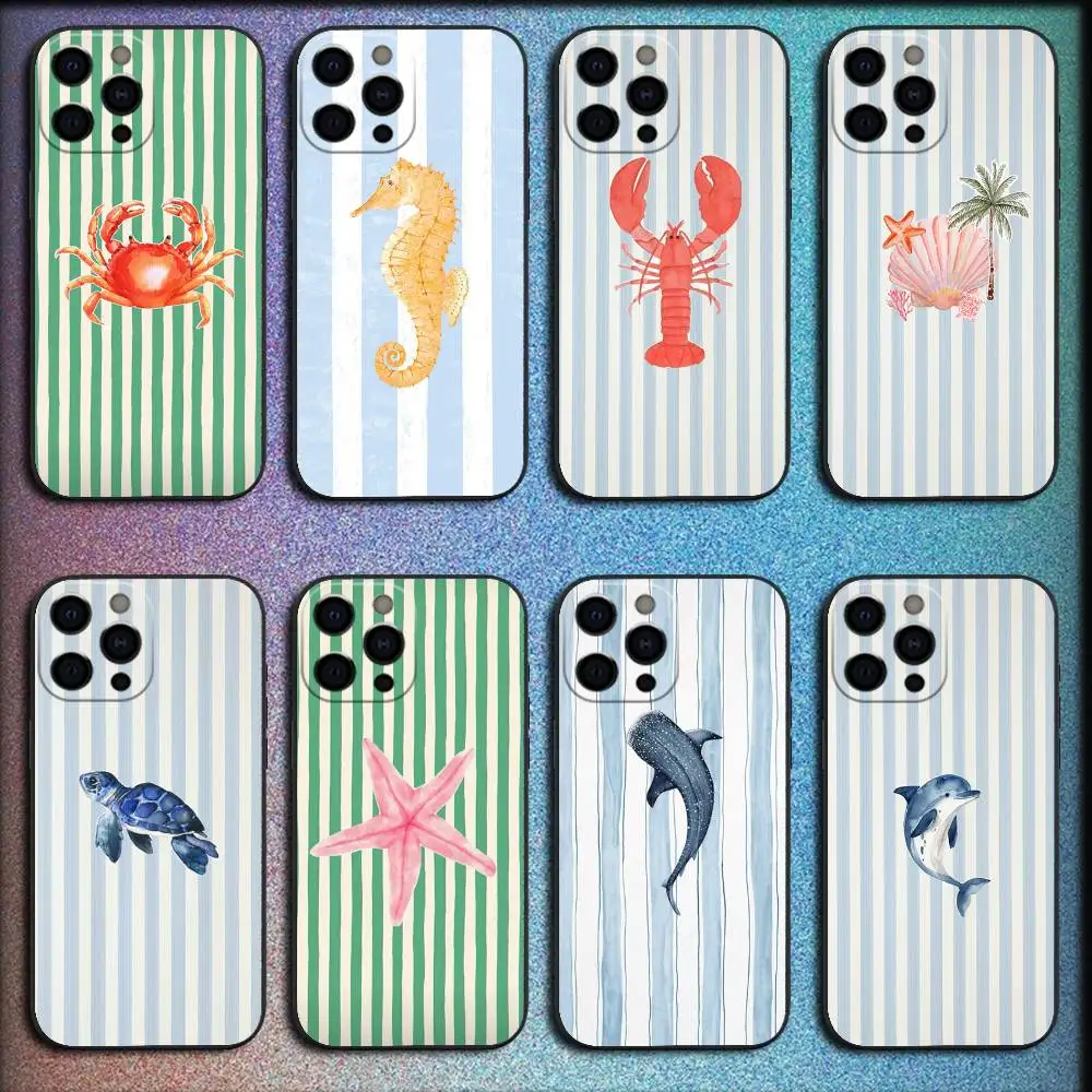 

striped sea animal Phone Case For iPhone 16,15,14,13,12,11,Pro,XS,Max,XR,Plus,E,SE4,Mini Shockproof Black Cover
