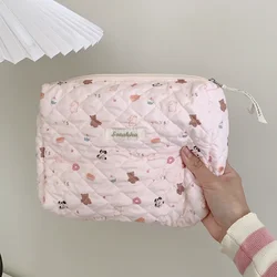 Cute Pink Women's Cosmetic Bag Make Up Case Quilted Cotton Travel Storage Bags Portable Wash Bag Clutch Purse Handbags Mommy Bag