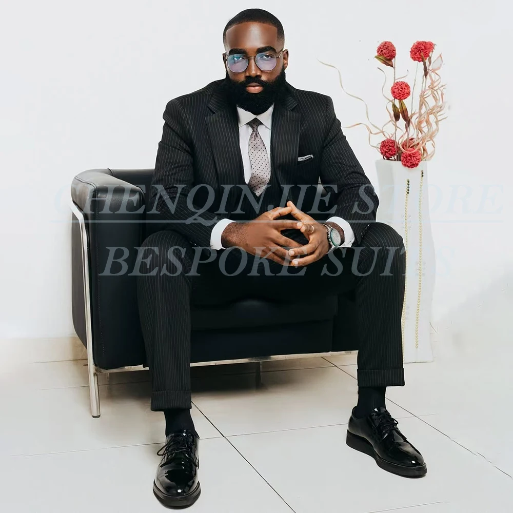 

Customized Pinstripe Men's Suits Formal Single Breasted
