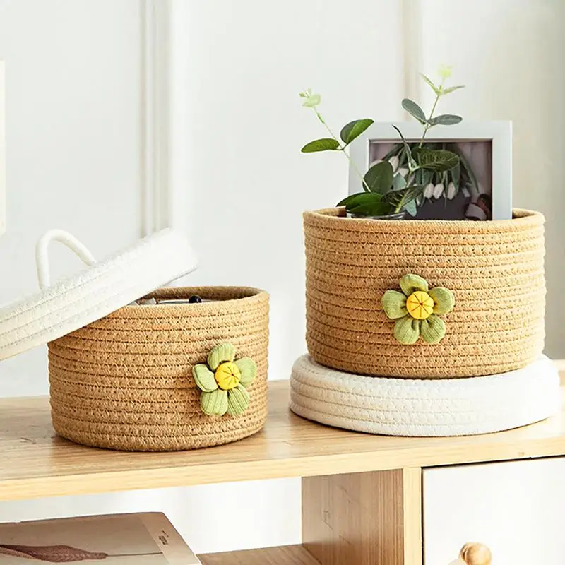 Cotton Rope Storage Basket Woven Nordicc Cotton Rope Decorative Woven Basket Cube Storage Organizer With Dividers For Diapers