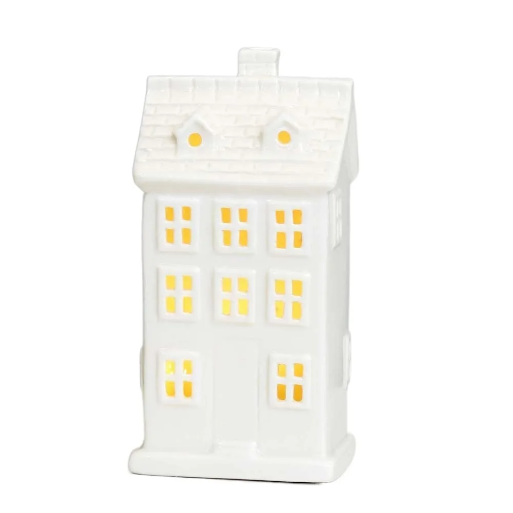 Keramische porseleinen lamp Ornament Knoopbatterijen LED Kerstsfeerverlichting Ster Gloeiend effect Huisvormige nachtlamp