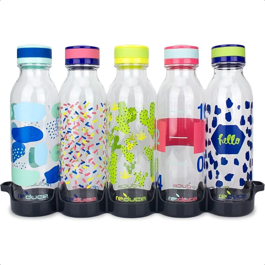 

WaterWeek 20oz Reusable Water Bottle Set of 5 with Fridge Tray BPAFree Leak Proof Twist Cap Bliss Color Plastic Construction