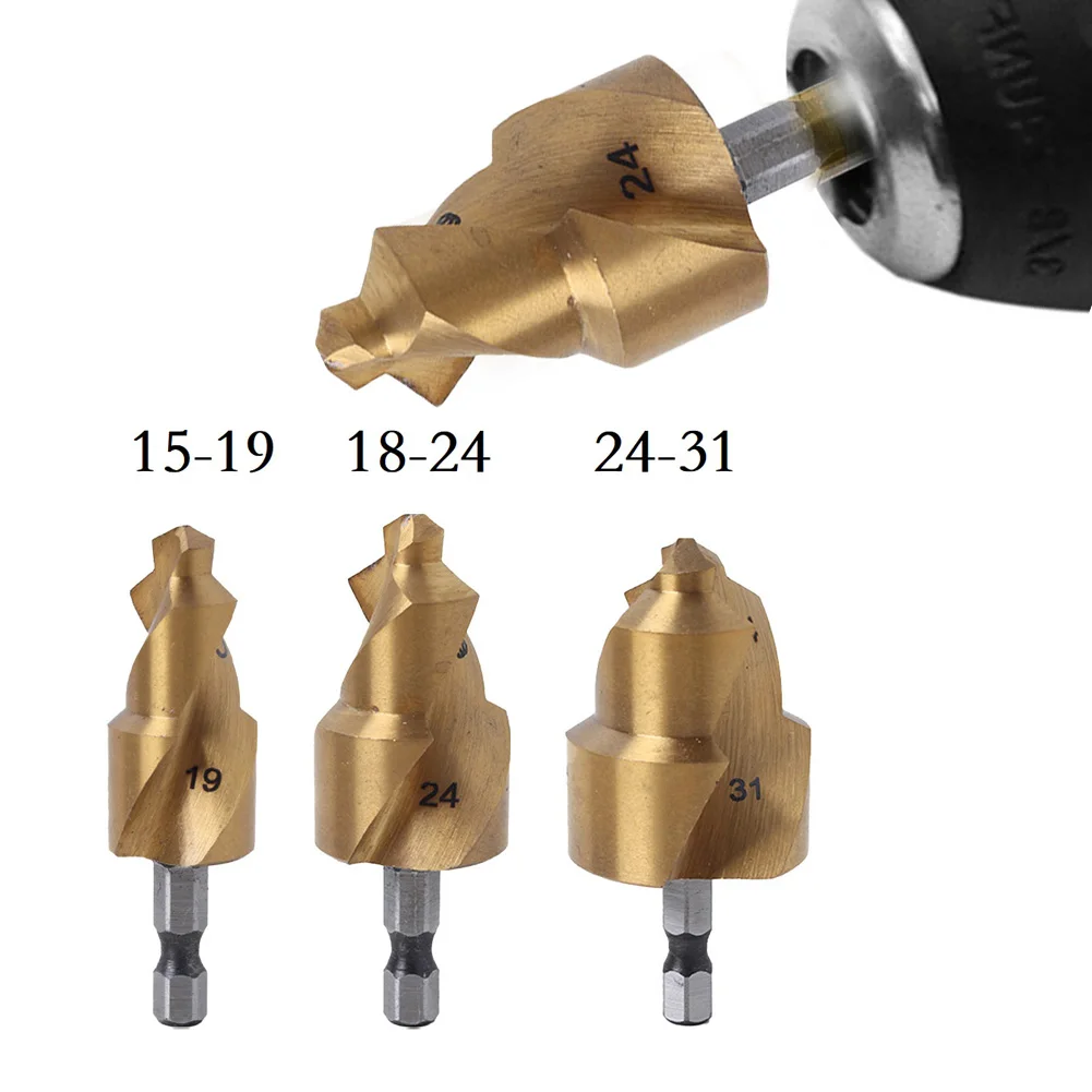 3pcs Hex Spiral Countersink Drill Bit Hexagon Shank Water Pipe Connection Tool Counter Sink Mill Cutter 15-31mm Power Tools