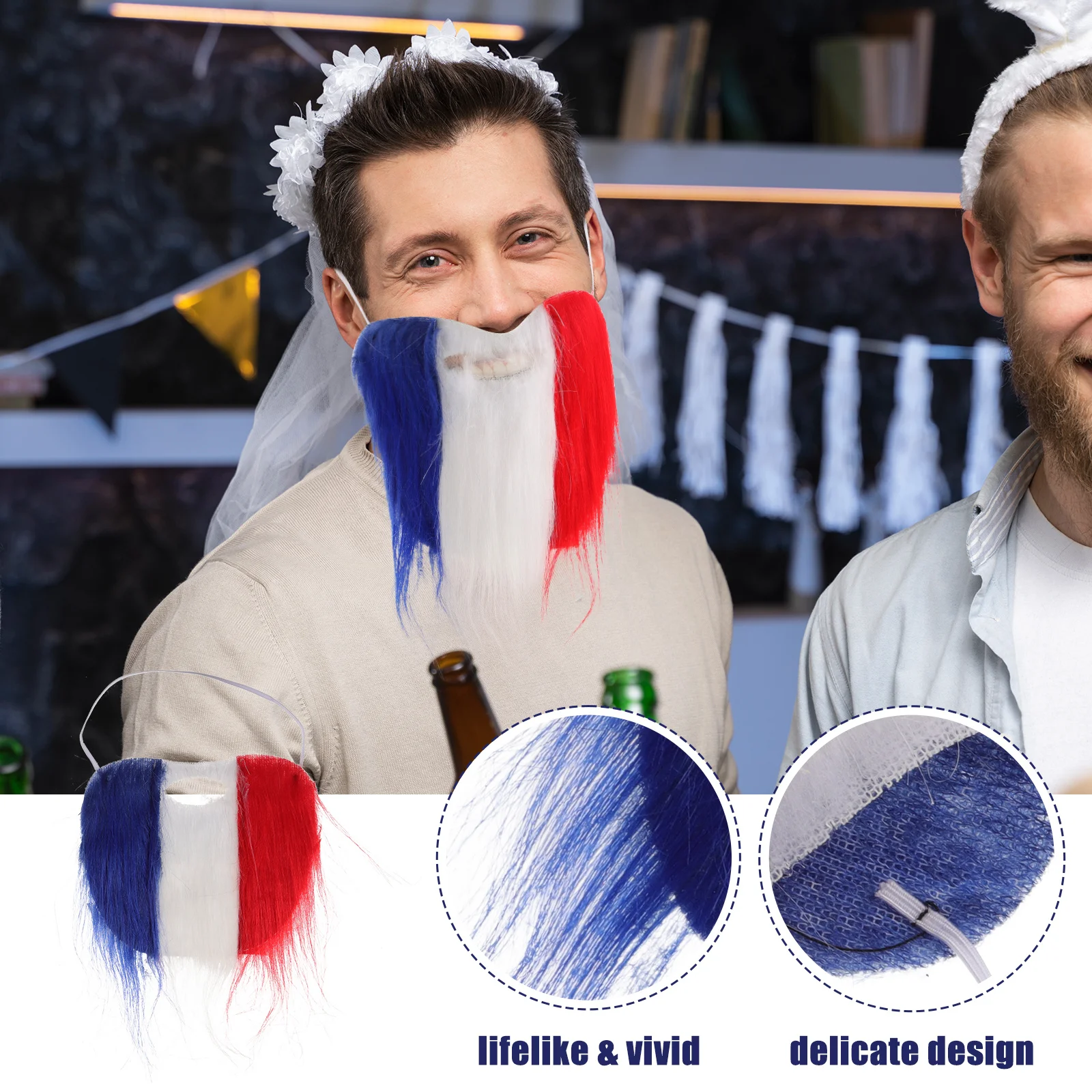 หนวดปลอมคอสเพลย์สำหรับงานปาร์ตี้วันประกาศอิสรภาพ อุปกรณ์ประกอบหนวดปลอมเหมือนจริง สมจริง หนวดปลอมเหมือนจริง