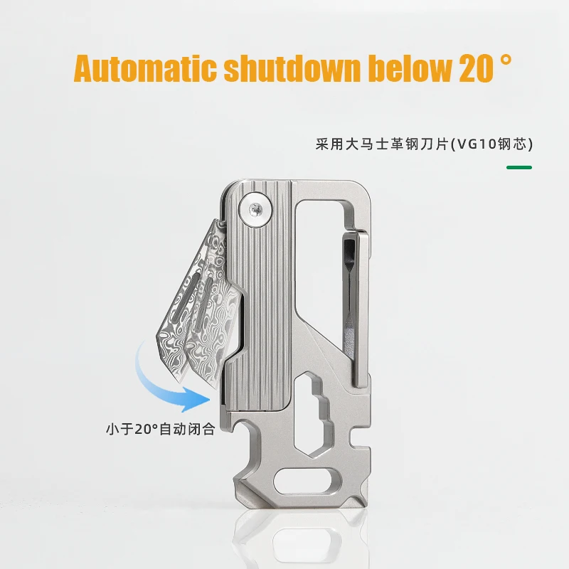 Imagem -04 - Titanium Alloy Buckle Folding Knife Damascus Blade Abridor de Garrafas Chave de Fenda Segurança ao ar Livre Auto-defesa Edc Tools em 1