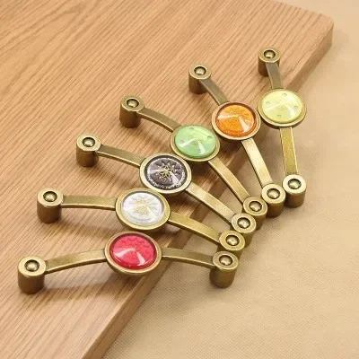 Vintage Fashion Crystal Furniture Handles 110mm Bronze Dresser Kitchen Cabinet Pulls Antique Brass Red Green White Drawer Knobs