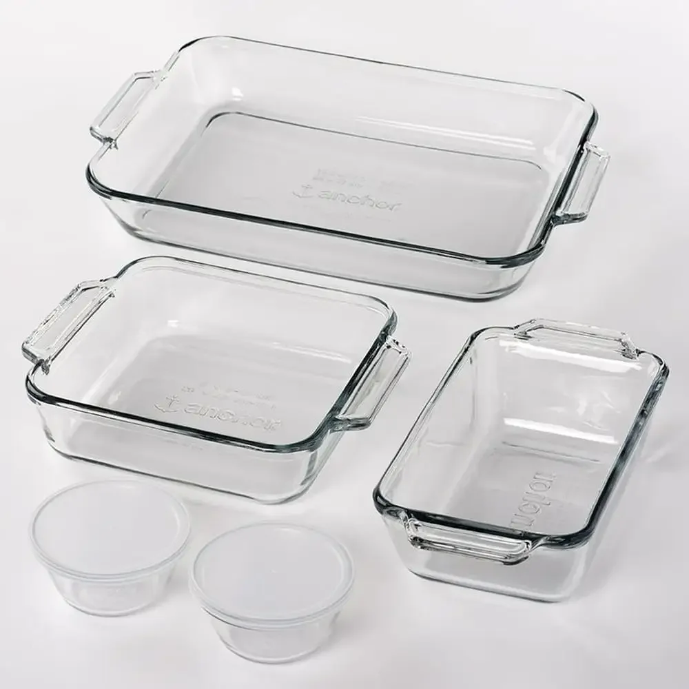 Glass Bakeware Set Rectangular Baking Cake Loaf Pan Custard Cups Microwave Oven Freezer Dishwasher Safe 7 Piece Essentials Kit