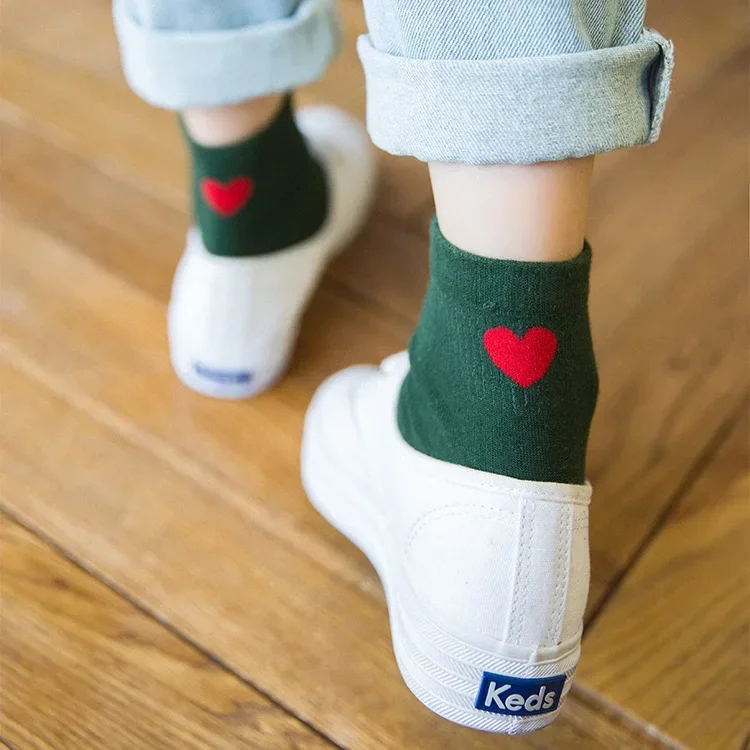 Spring and Autumn New Fresh Women's Solid Breathable Cotton Socks Socks Cotton Love Breathable Ladies's Short Socks