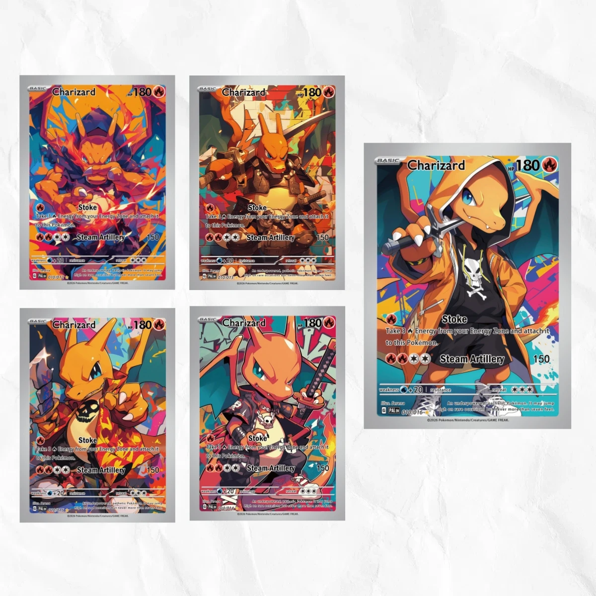 

Pokemon Charizard 4pcs DIY Cards with Holographic Texture, Perfect Condition Premium Anime Collection Card