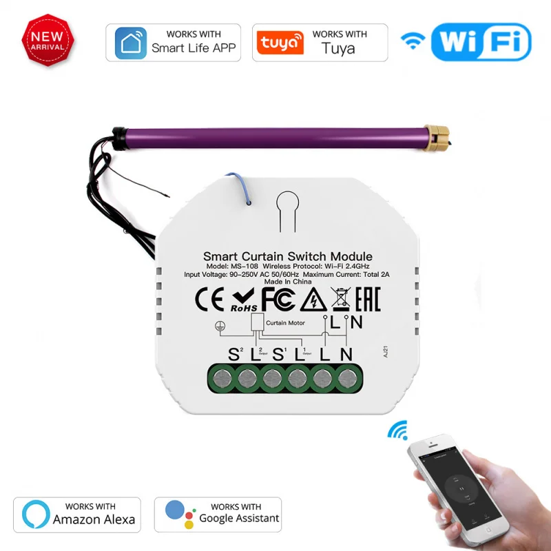 

Tuya Home WiFi 1-Channel Voice Control Timer Smart Switch Curtain Module
